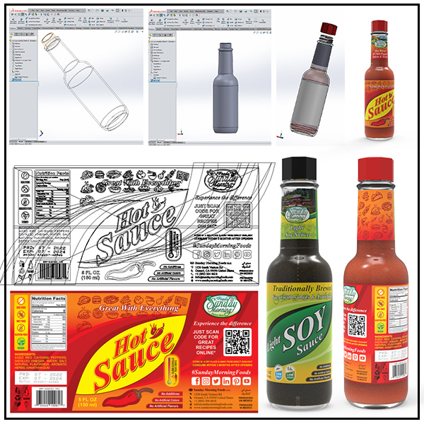 Hot Sauce and Soya Sauce Glass Bottle Design